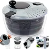 A collage of images showing a salad spinner and its components, along with its packaging. Náhled obrázku produktu