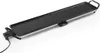 A black electric grill plate with silver trim and handles, shown from a diagonal angle on a white background. Voir les images du produit