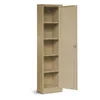 A tall, narrow, beige metal cabinet with its door ajar, revealing four shelves inside. The cabinet is shown against a plain white background. Podgląd zdjęcia produktu