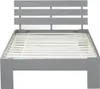 A grey wooden bed frame with a slatted base, shown from the front. Náhled obrázku produktu