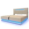 A modern upholstered bed frame with integrated LED lighting. Produktbild-Vorschau