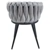 A light gray upholstered chair with a braided design and black legs, shown from the back against a white background. Produktbild-Vorschau