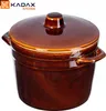A brown ceramic pot with a lid and side handles, presented against a white background. Produktbild-Vorschau