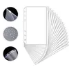 A stack of clear binder pages with zipper closures, shown fanned out. Voir les images du produit