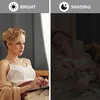 A split image showing a woman using a laptop in bright light on the left and sleeping in dim light on the right, illustrating the light-blocking capabilities of curtains. Náhled obrázku produktu