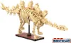 A tan-colored model of a Stegosaurus skeleton, constructed from building blocks, is displayed on a brown base with a black support stand. Voir les images du produit