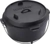 A black cast iron Dutch oven with a lid and handle, shown from a slightly elevated side angle on a white background. Produktbild-Vorschau