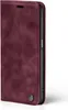 A burgundy flip cover phone case is shown from the side. Produktbild-Vorschau