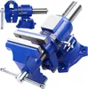 A blue metal vise with silver metal components is shown against a white background. A smaller, similar vise is visible in the upper left corner of the image. Podgląd zdjęcia produktu