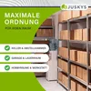 A storage room with shelves full of boxes and a water cooler. Náhled obrázku produktu