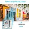 A street view of shops with a close-up inset of a shop sign. Produktbild-Vorschau
