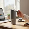 LS-LebenStil XL Edelstahl Trinkbecher Grau 1200ml mit Griff Produktbild-Vorschau 8