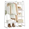 A white garment rack with clothes and accessories displayed on it, set against a white background. Náhled obrázku produktu