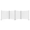 Three white fabric panels supported by black poles and bases, arranged in a zig-zag pattern. Náhled obrázku produktu