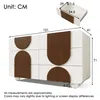 A diagram showing the dimensions of a dresser with a drawer detail. Voir les images du produit