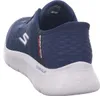 A close-up rear view of a blue Skechers slip-on sneaker. Anteprima dell’immagine prodotto