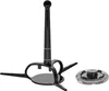 A black electric milk frother stand and its frothing attachment are displayed against a white background. Voir les images du produit