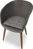 A gray chair with a gray cushion and wooden legs, isolated on a white background. Produktbild-Vorschau