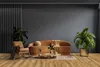A living room scene with a sofa, armchair, coffee table, and plants. Produktbild-Vorschau