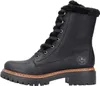 A black women's boot with fur lining and laces, shown from the side against a white background. Voir les images du produit
