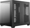 A black computer tower case with tempered glass panels on the side and front. Produktbild-Vorschau