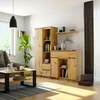 A living room scene with a wooden cabinet, sofa, coffee table, and plant. Produktbild-Vorschau