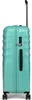A turquoise suitcase with a retractable handle and wheels, shown from the side. Produktbild-Vorschau