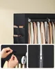 Collage of a portable closet showing organizational pockets and hanging clothes. Náhled obrázku produktu