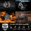 Collage of a smartwatch in various extreme environments: being tested for impact, submerged in water, near fire, and on rough terrain. Produktbild-Vorschau