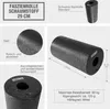 Collage of images showing a black foam roller with text and diagrams highlighting its features and specifications. Produktbild-Vorschau