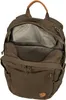 An open brown backpack with a tan leather handle. Anteprima dell’immagine prodotto