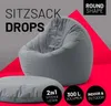 A grey beanbag chair and ottoman are displayed against a grey and red background with text overlays. Podgląd zdjęcia produktu