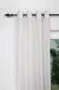 A close-up view of a white curtain hanging from a black curtain rod. Produktbild-Vorschau