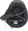 The inside of a black riding helmet with straps and padding. Náhled obrázku produktu