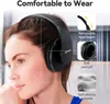 A woman wearing black headphones, with close-up images highlighting product features. Produktbild-Vorschau