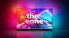 A modern television with colorful ambient lighting behind it. Produktbild-Vorschau