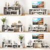 A collage of six images showcasing a modular white shelving unit in various configurations, some with decorative items and a television. Náhled obrázku produktu
