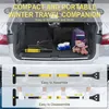 The trunk of a car is open, showing winter travel items. Below is an illustration of how to assemble and disassemble a product. Voir les images du produit