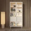 Vitrína LUMI 92 cm kašmírové rebrované sklo LED zlatá Náhľad obrázku produktu 1