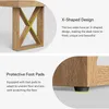 Close-up views of a desk's features, specifically its X-shaped leg design and protective foot pads, with accompanying text descriptions. Anteprima dell’immagine prodotto