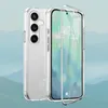 A clear phone case is shown in front of a blurred background of mountains. Produktbild-Vorschau