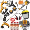 A collection of brush cutter parts and accessories laid out on a white background. Produktbild-Vorschau
