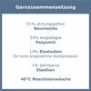 A graphic displaying the composition of yarn and care instructions. Produktbild-Vorschau