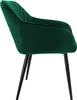 A side view of a dark green velvet armchair with black metal legs, isolated on a white background. Produktbild-Vorschau