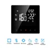 A digital thermostat display with various icons and text indicating its features. Produktbild-Vorschau