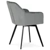 A gray velvet armchair with black metal legs, shown from the side against a white background. Náhled obrázku produktu