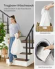 A woman carrying a laundry bag down stairs, with inset images showing the laundry bag being removed from a basket and placed into a washing machine. Produktbild-Vorschau