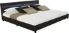 A modern black bed with blue LED lighting in the headboard, shown with pillows and bedding. Anteprima dell’immagine prodotto