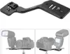 A product shot of a camera bracket with two smaller images showing its use with a camera and flash. Produktbild-Vorschau