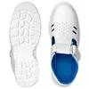 A pair of white safety sandals shown from the top and sole view, on a white background. Produktbild-Vorschau